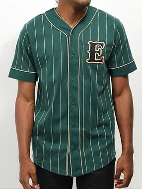 Empyre Men's Chuck Green Striped Short-Sleeve Baseball Button-Up Baseball Shirt